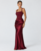 Vestido Longo em Cetim com Corpete Primavera do Mar