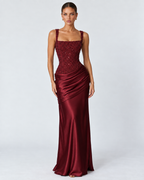 Vestido Longo em Cetim com Corpete Primavera do Mar