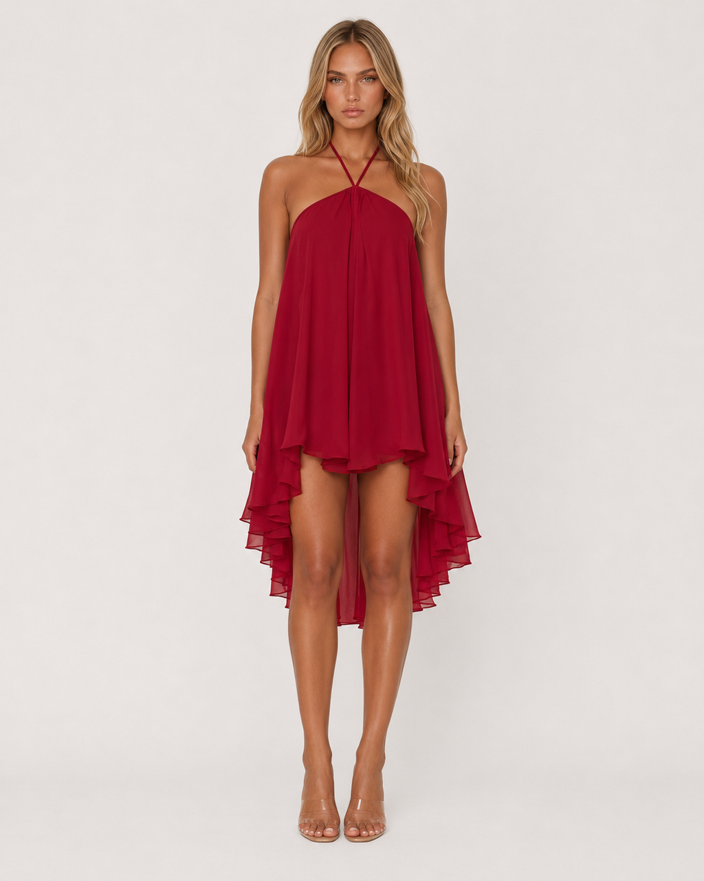 Vestido Curto com Alças ao Pescoço Oliva da Brisa