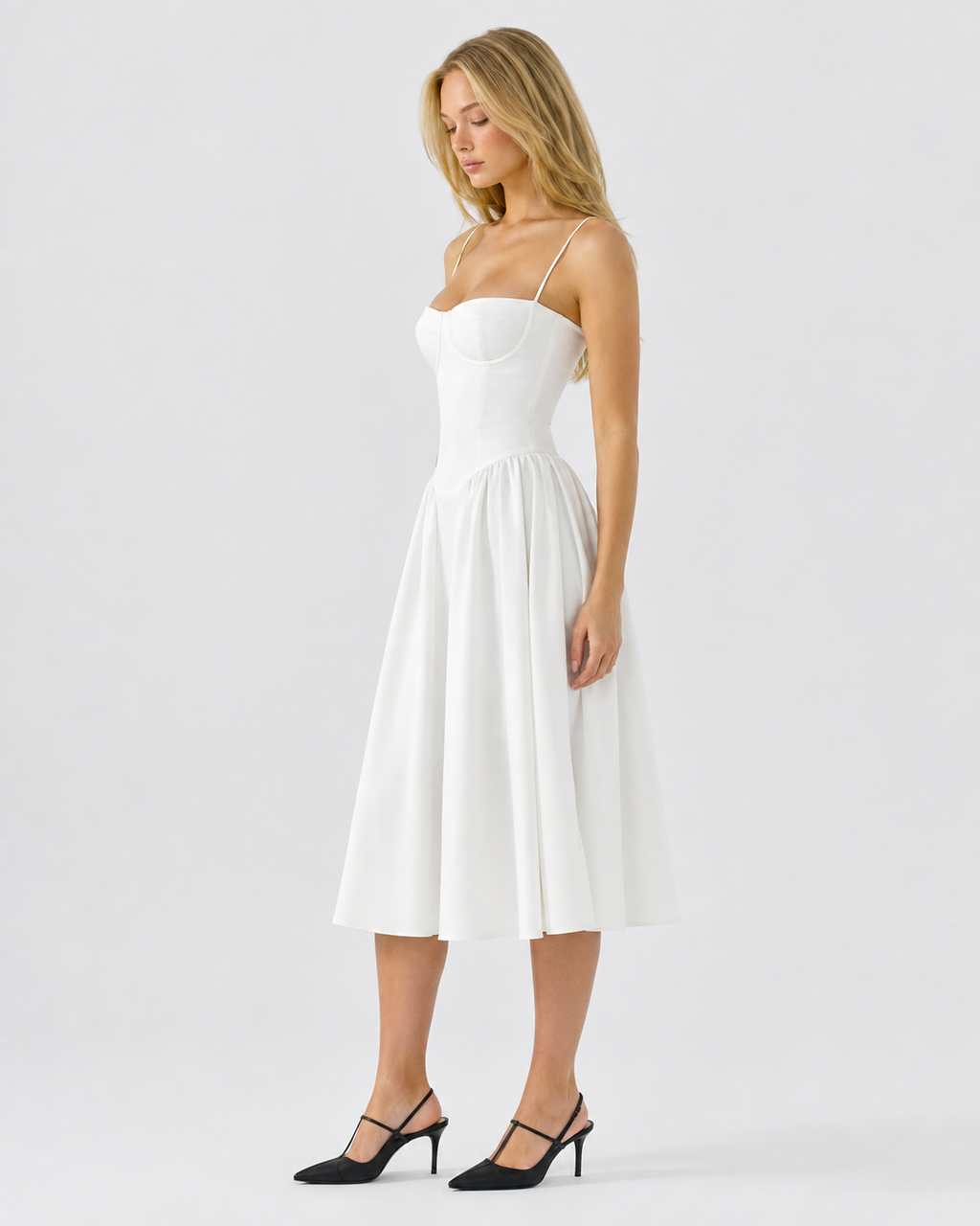 Vestido Midi com Corpete Jasmim da Brisa