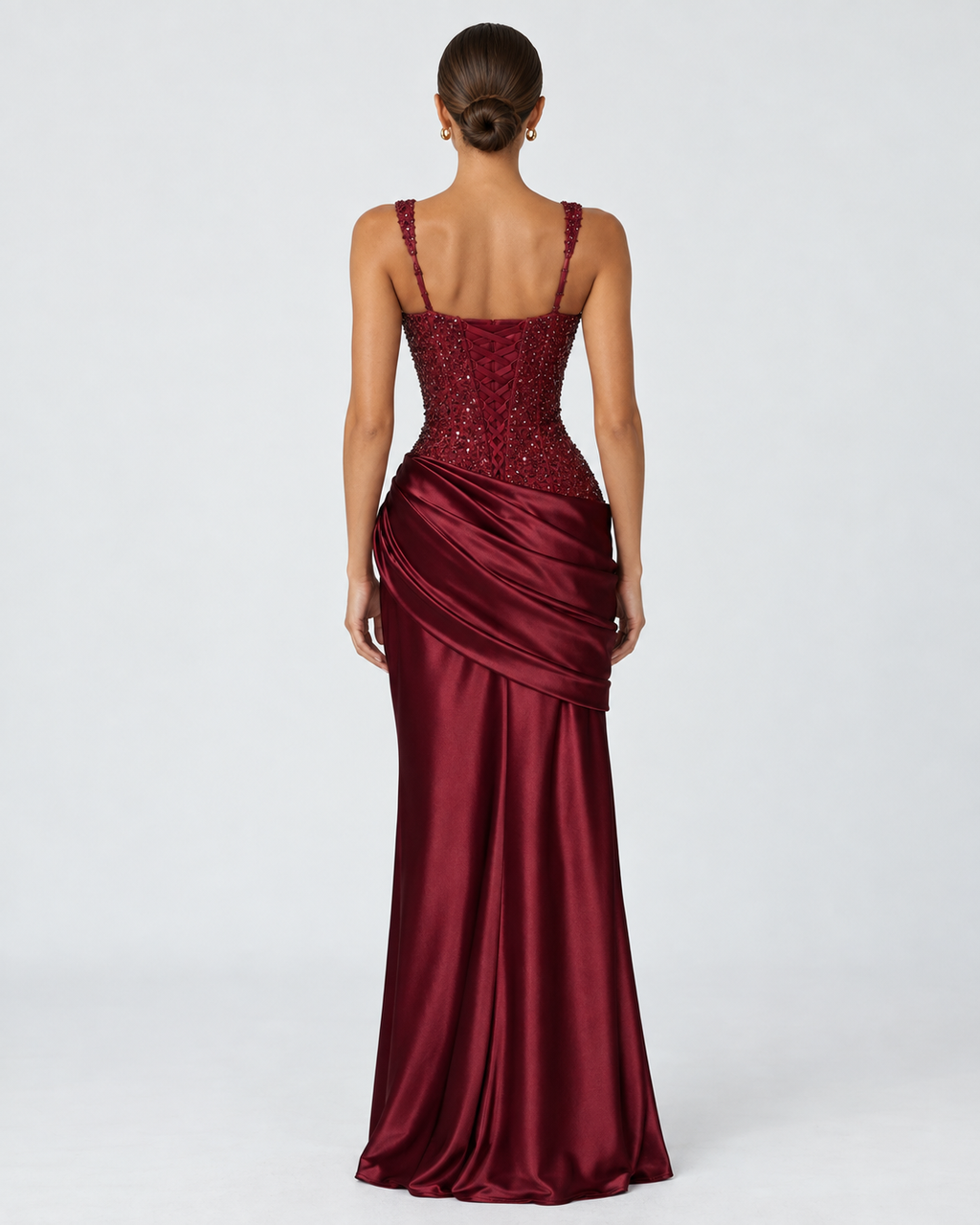 Vestido Longo em Cetim com Corpete Primavera do Mar