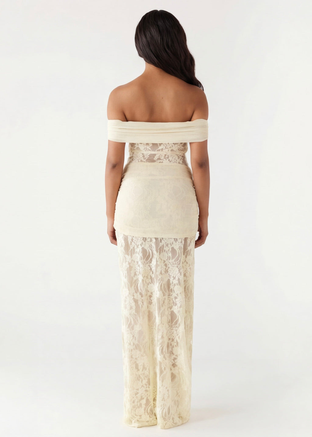 Vestido Longo de Renda Drapeado Pétala da Primavera