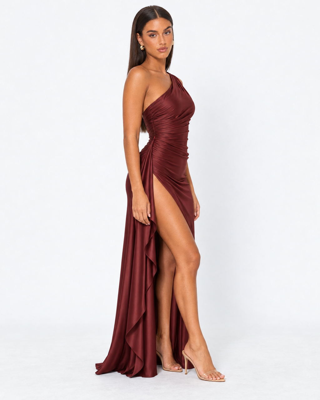 Vestido Longo em Cetim Drapeado Vale do Mar