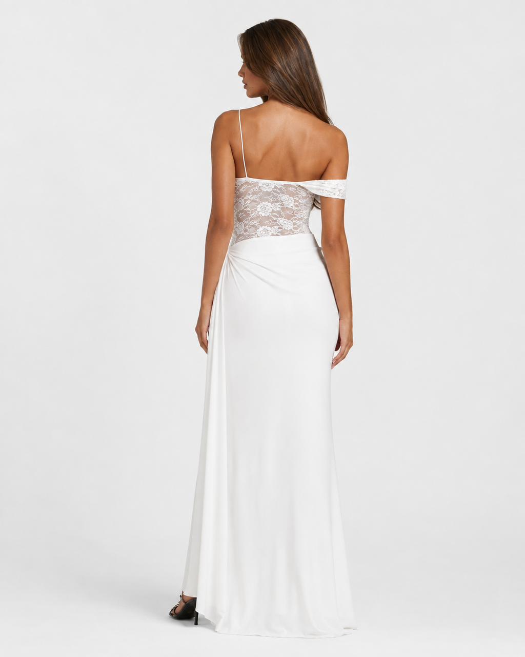 Vestido Longo de Renda de Um Ombro Estela da Primavera