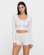 Pijama floral com camisola curta de manga comprida