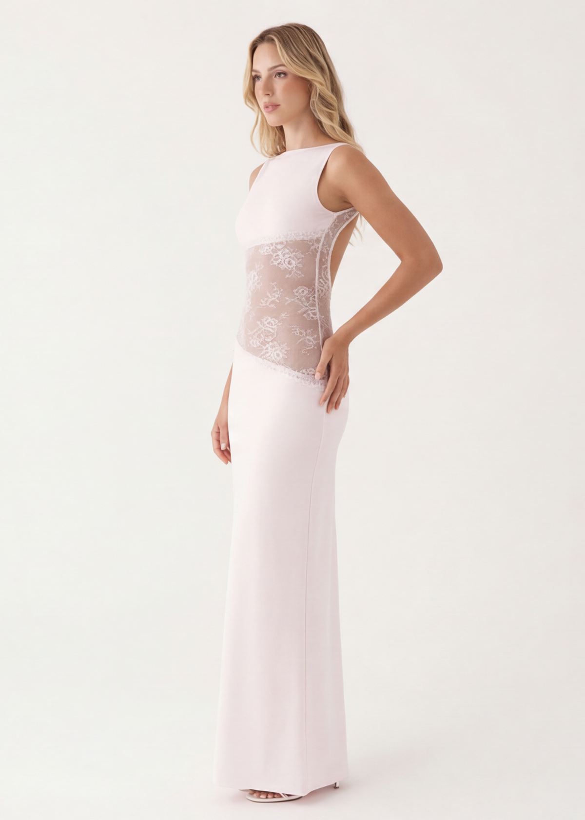 Vestido Longo de Renda com Costas Abertas Violeta do Vale