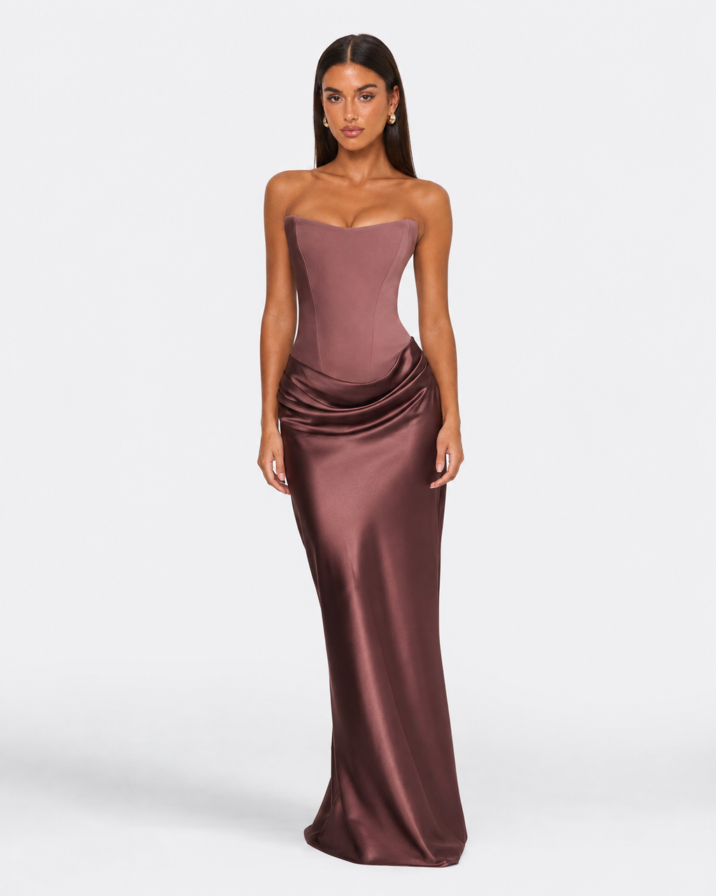 Vestido Longo em Cetim sem Alças Riviera do Mar