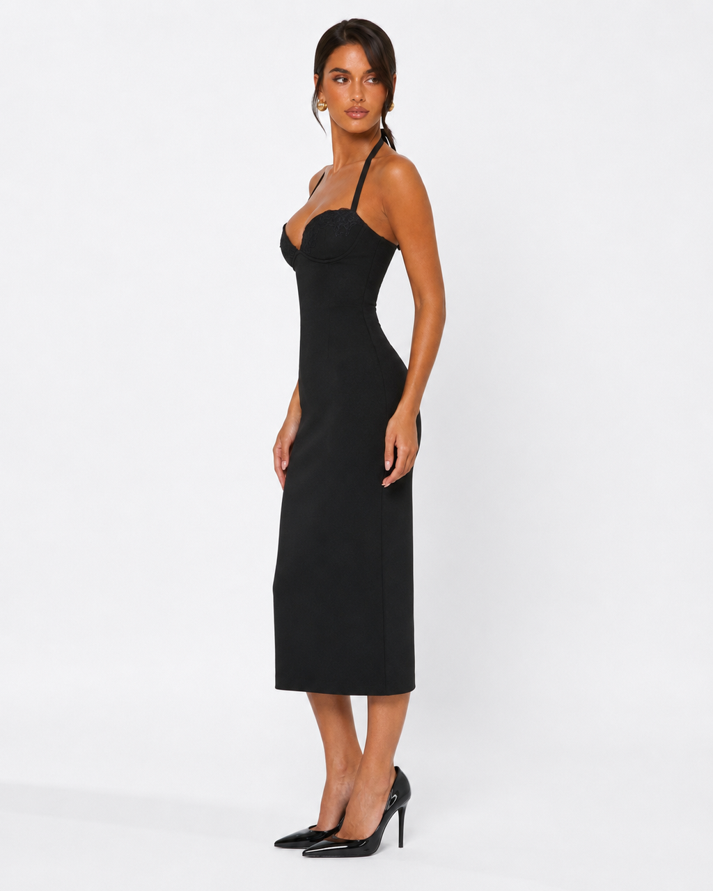 Vestido Midi de Renda com Alças ao Pescoço Aurora da Brisa