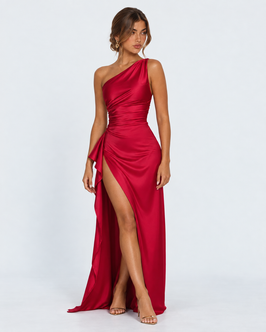 Vestido Longo em Cetim Drapeado Vale do Mar
