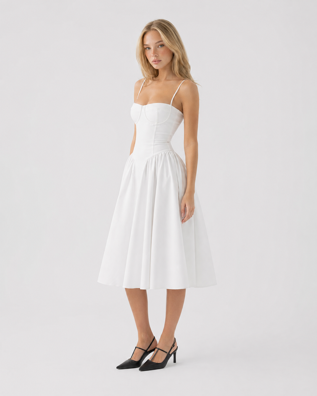 Vestido Midi com Corpete Jasmim da Brisa