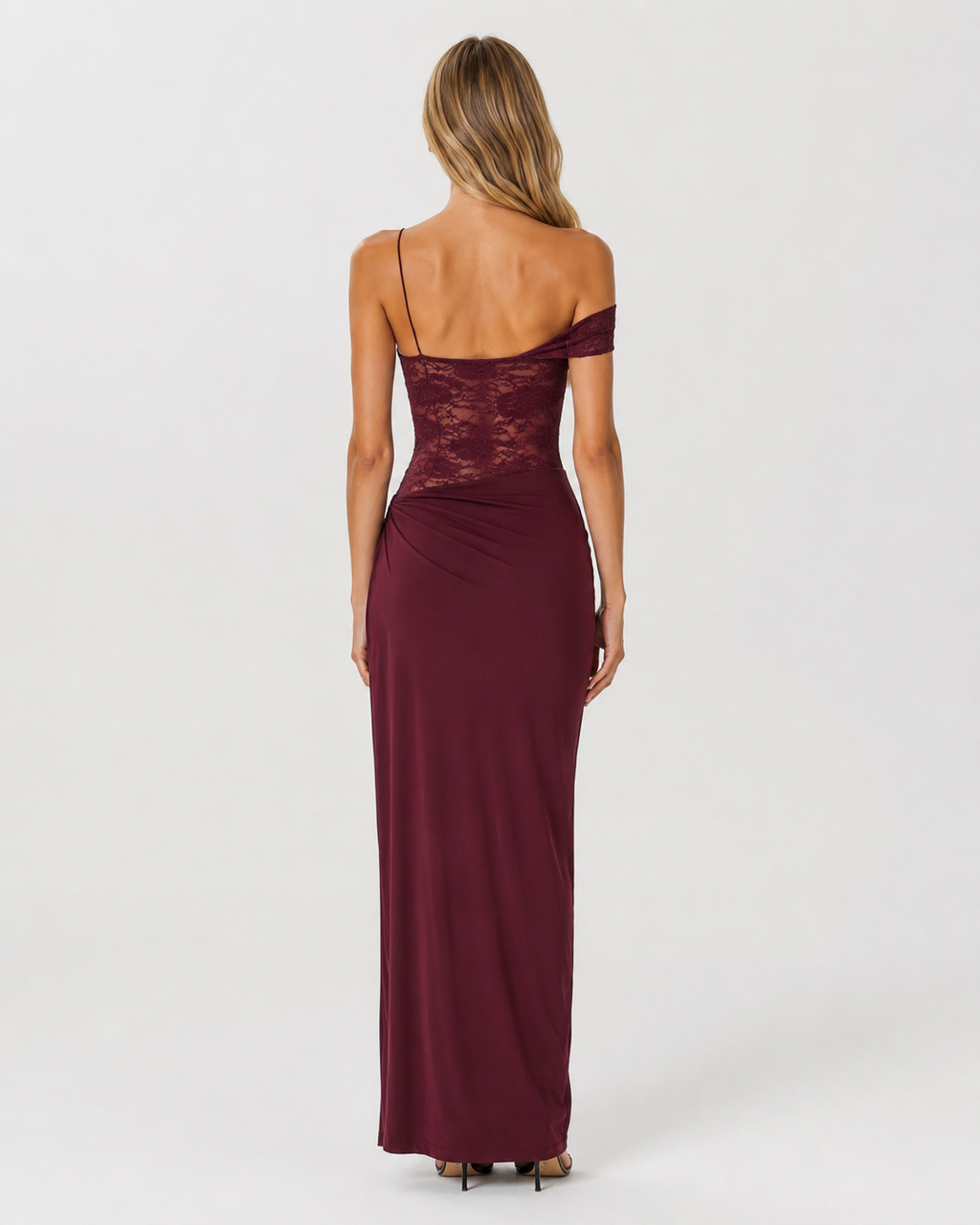 Vestido Longo de Renda de Um Ombro Estela da Primavera