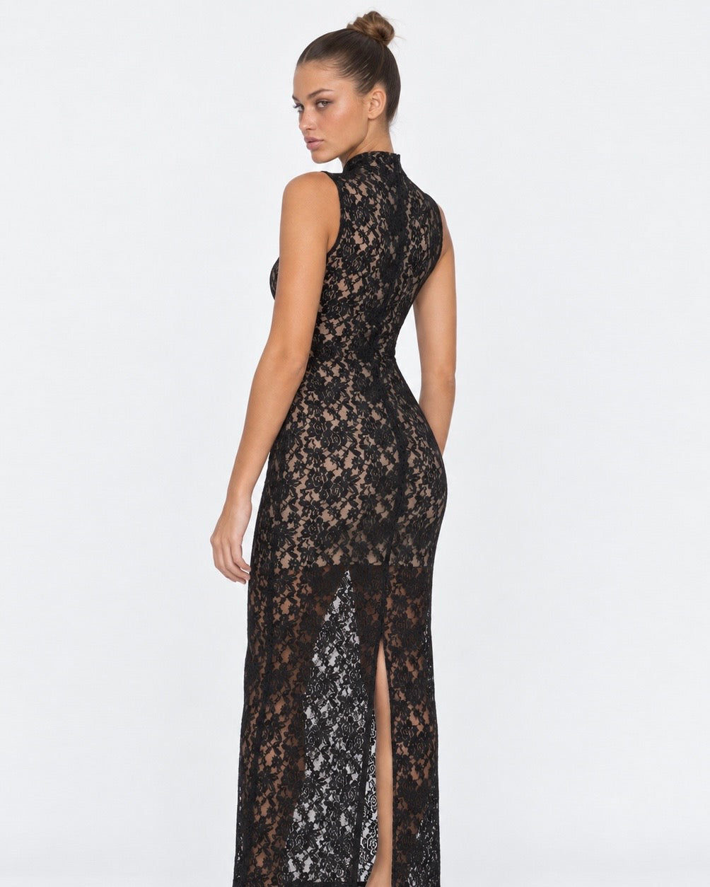 Vestido Longo de Renda Ajustado Terra do Mar