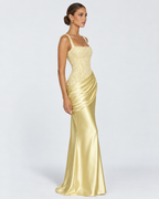 Vestido Longo em Cetim com Corpete Primavera do Mar