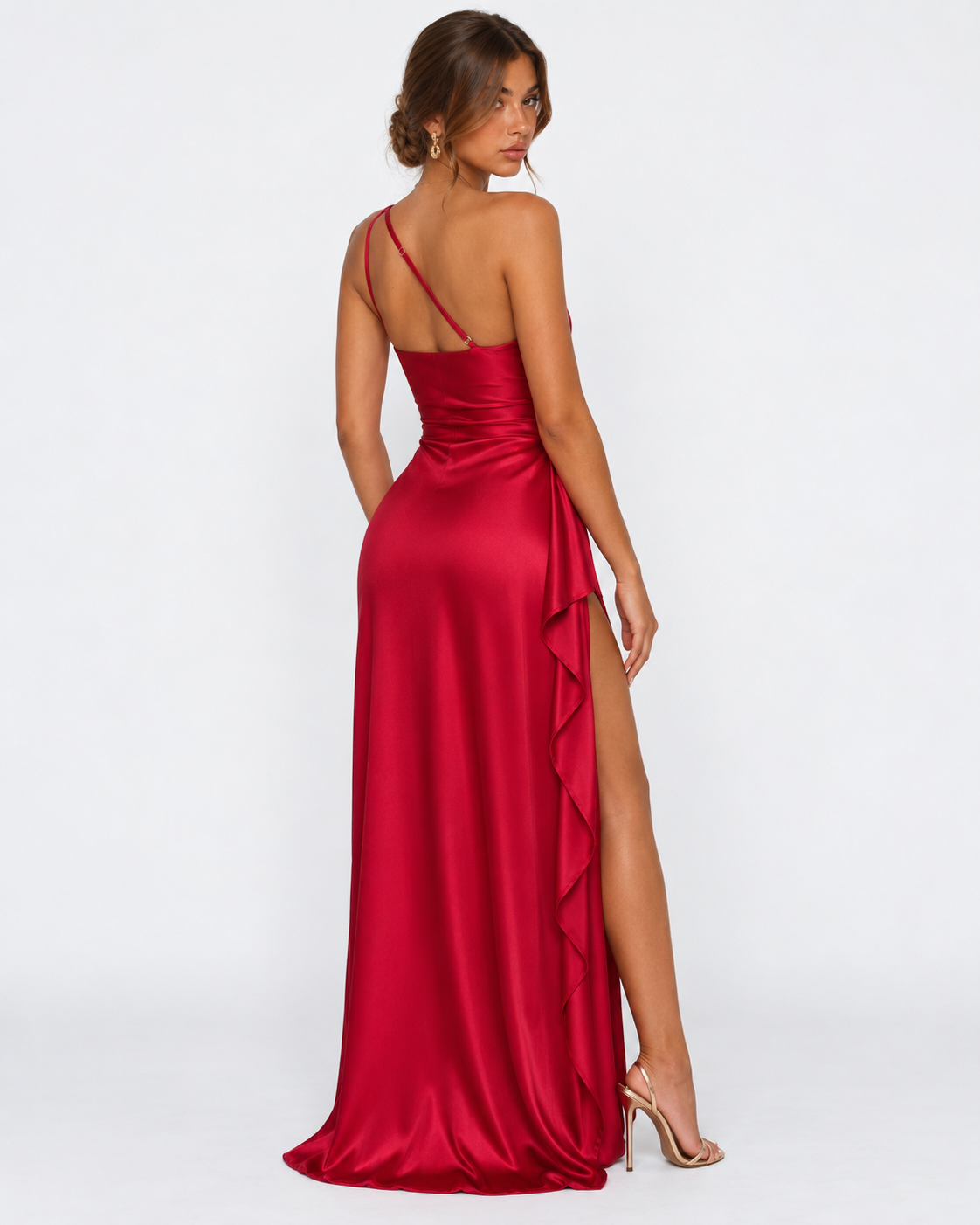 Vestido Longo em Cetim Drapeado Vale do Mar