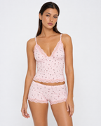 Conjunto de dormir floral rosa com renda