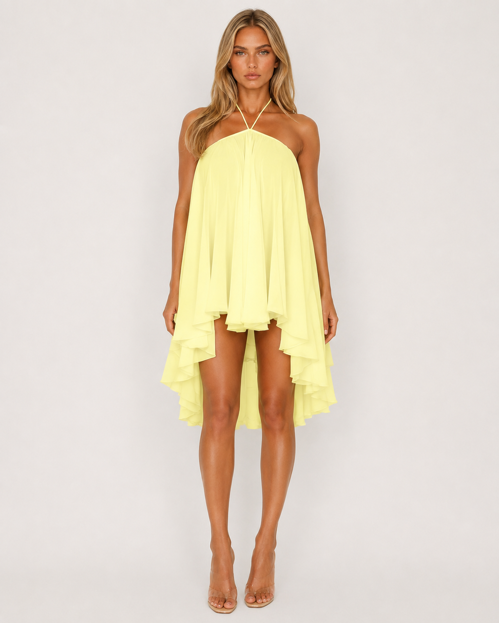 Vestido Curto com Alças ao Pescoço Oliva da Brisa