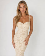 Vestido Longo de Renda Ajustado Rosa da Brisa