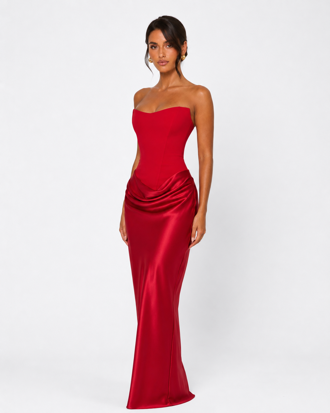 Vestido Longo em Cetim sem Alças Riviera do Mar