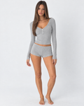 Conjunto Canelado com Camisola Abotoada