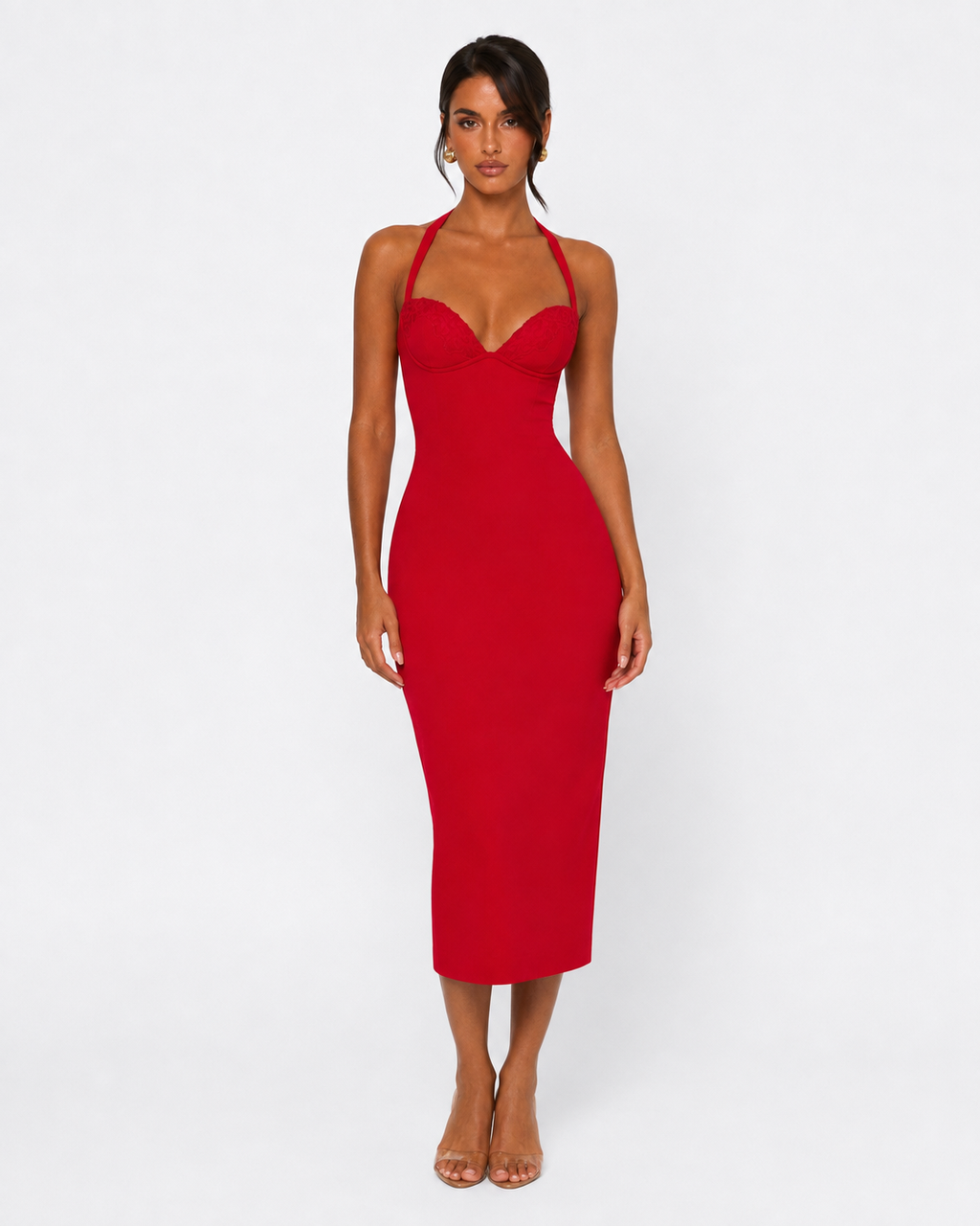 Vestido Midi de Renda com Alças ao Pescoço Aurora da Brisa