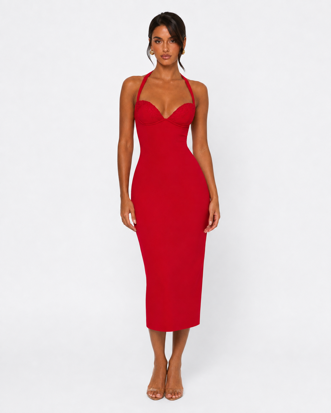 Vestido Midi de Renda com Alças ao Pescoço Aurora da Brisa