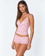 Conjunto de dormir rosa com corações e renda
