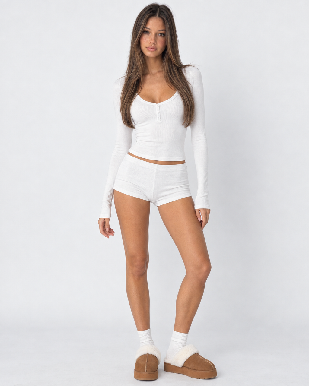 Conjunto Canelado com Camisola Abotoada
