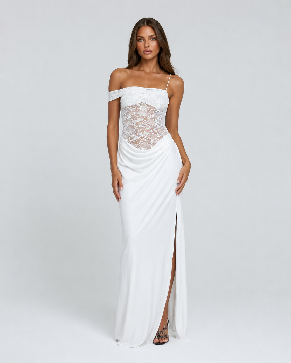 Vestido Longo de Renda de Um Ombro Estela da Primavera