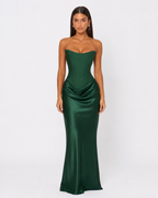 Vestido Longo em Cetim sem Alças Riviera do Mar