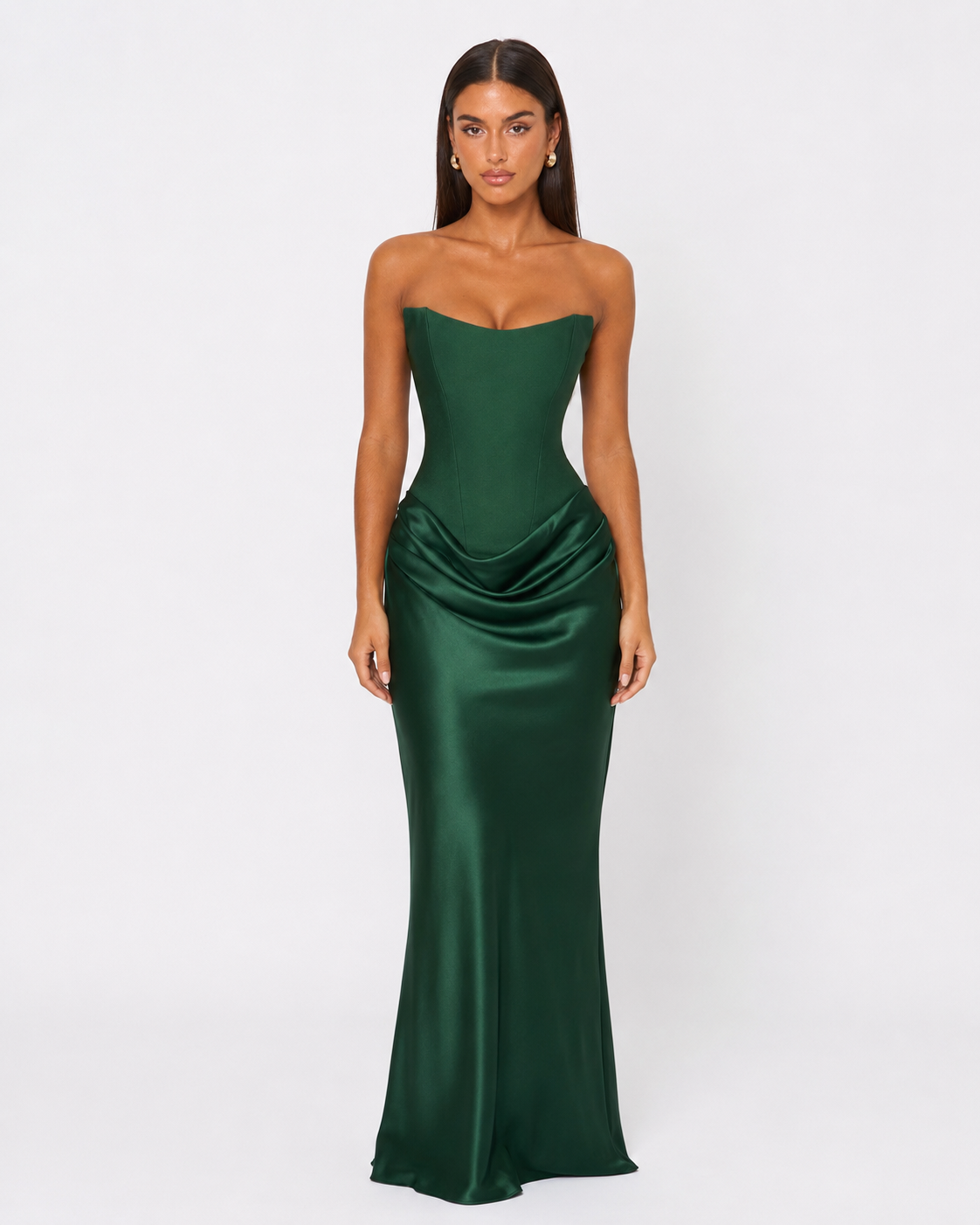 Vestido Longo em Cetim sem Alças Riviera do Mar