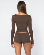 Conjunto Canelado com Camisola Abotoada