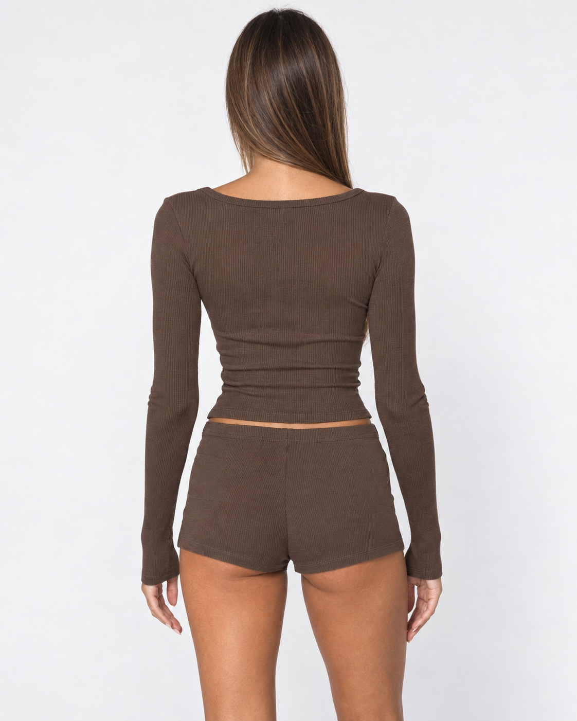 Conjunto Canelado com Camisola Abotoada