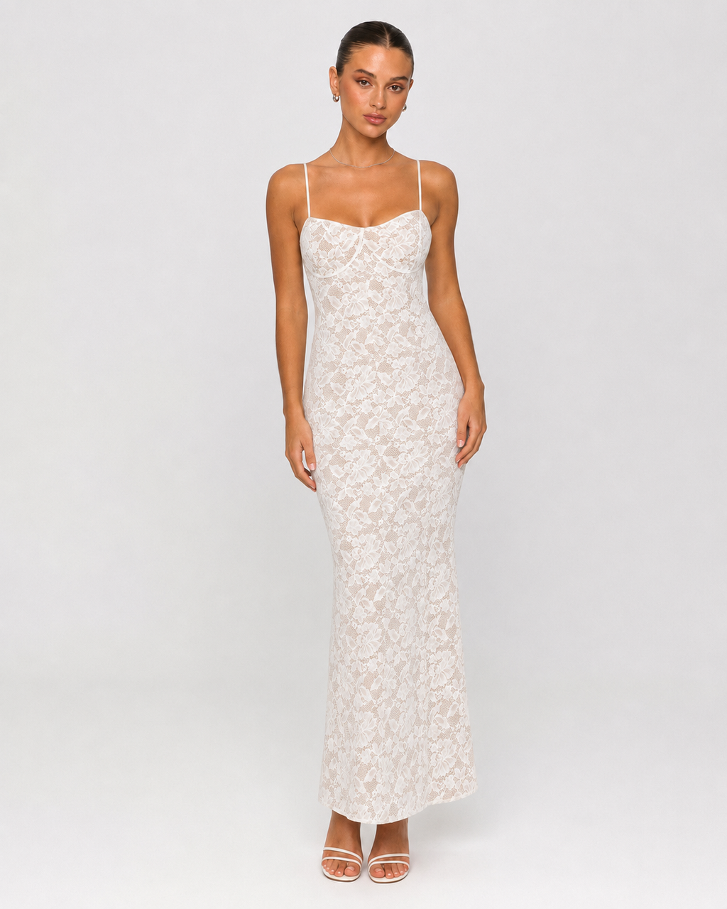 Vestido Longo de Renda Ajustado Rosa da Brisa