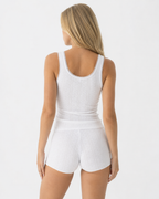 Conjunto de camisola e calções em malha rendilhada com laço