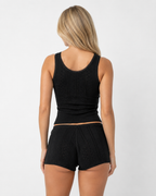 Conjunto de camisola e calções em malha rendilhada com laço