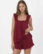 Conjunto leve com alças e calções com folhos