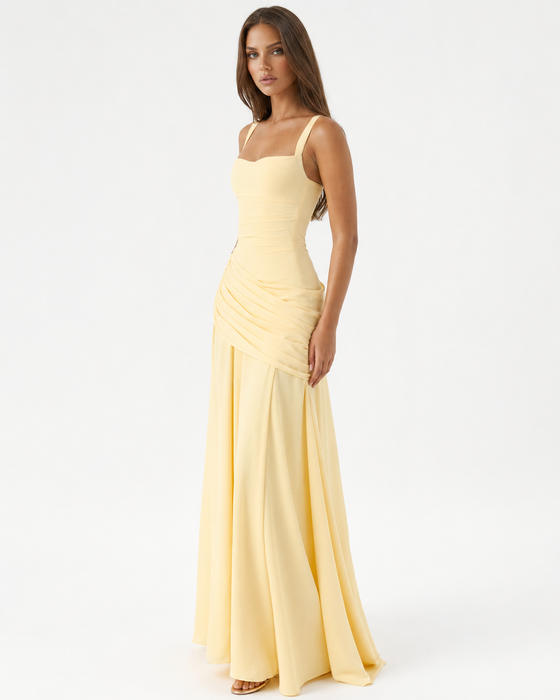 Vestido Longo Drapeado Cristal do Vale
