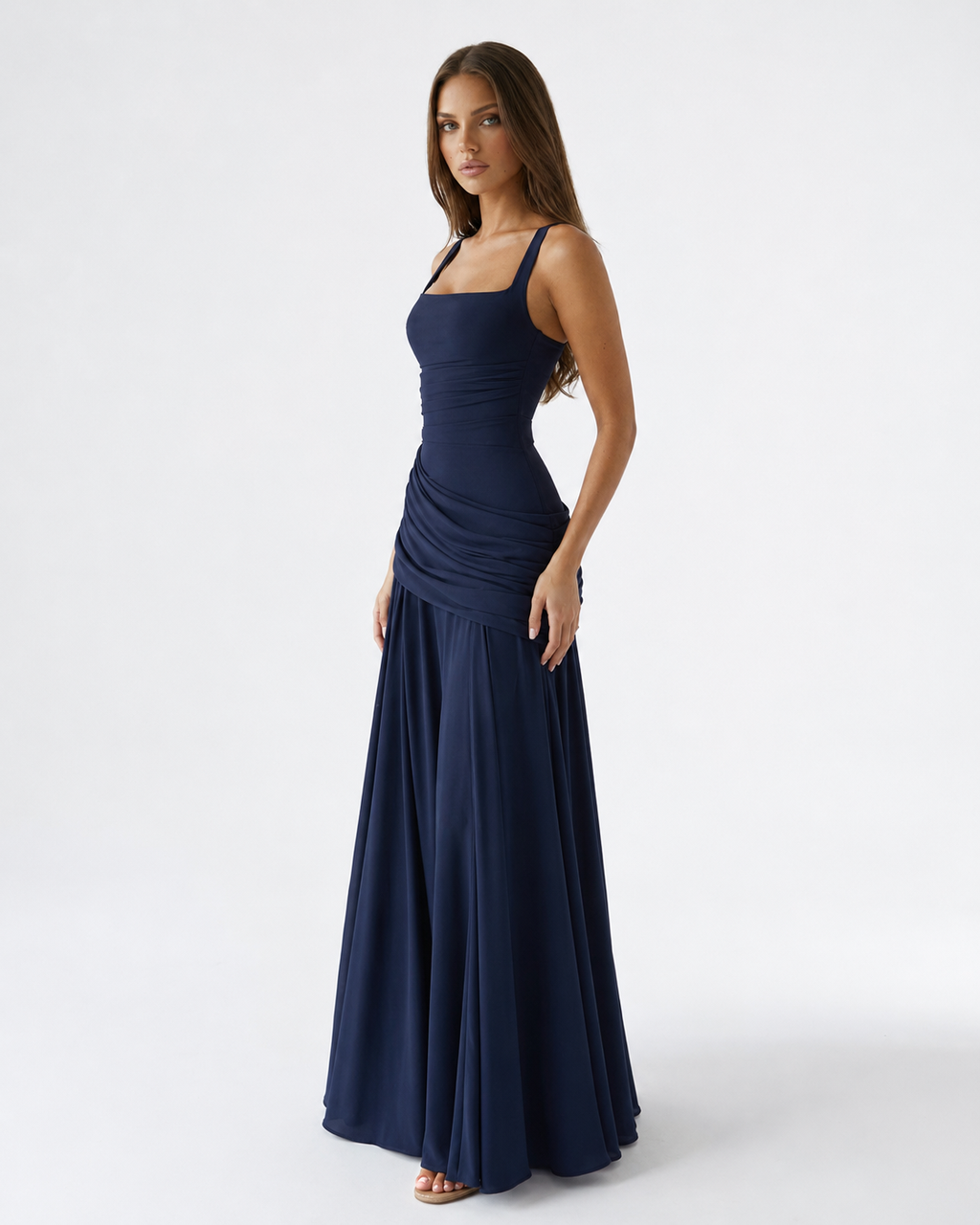 Vestido Longo Drapeado Cristal do Vale