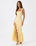 Vestido Longo de Renda de Decote Quadrado Aurora da Primavera