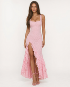 Vestido Longo de Renda de Decote Quadrado Aurora da Primavera