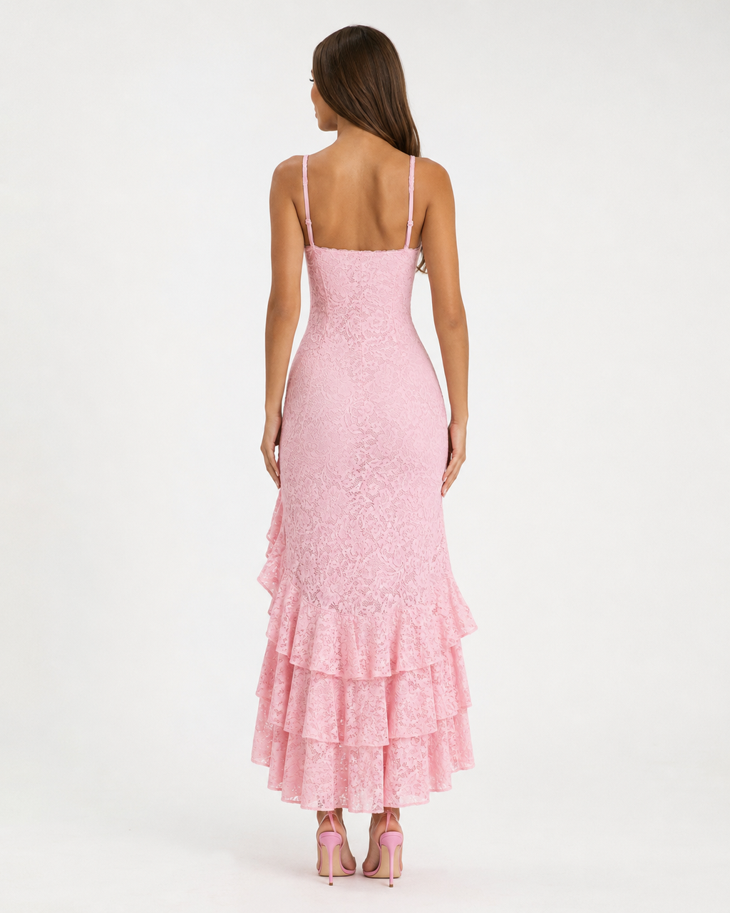 Vestido Longo de Renda de Decote Quadrado Aurora da Primavera