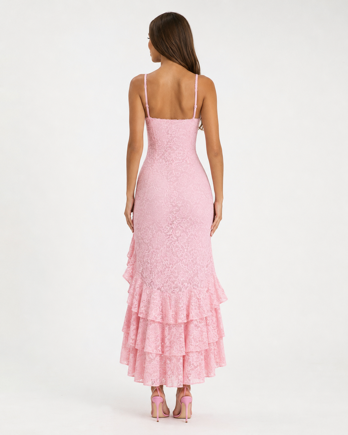 Vestido Longo de Renda de Decote Quadrado Aurora da Primavera