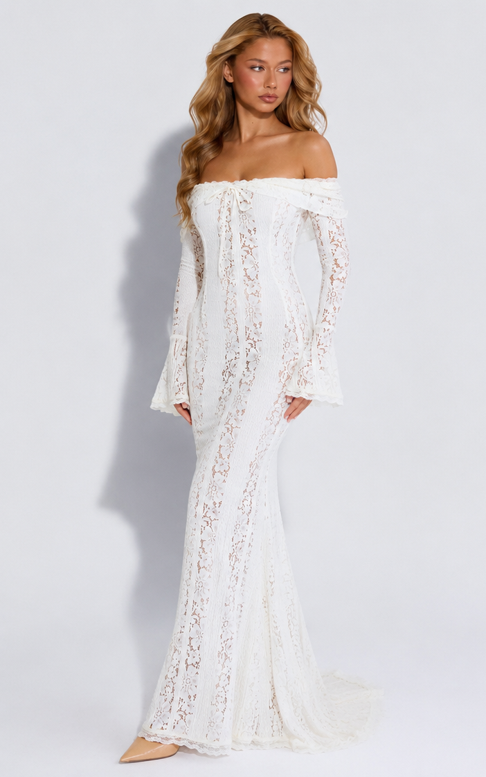 Vestido Longo de Renda com Laço Camélia da Primavera