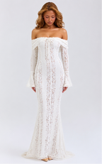 Vestido Longo de Renda com Laço Camélia da Primavera