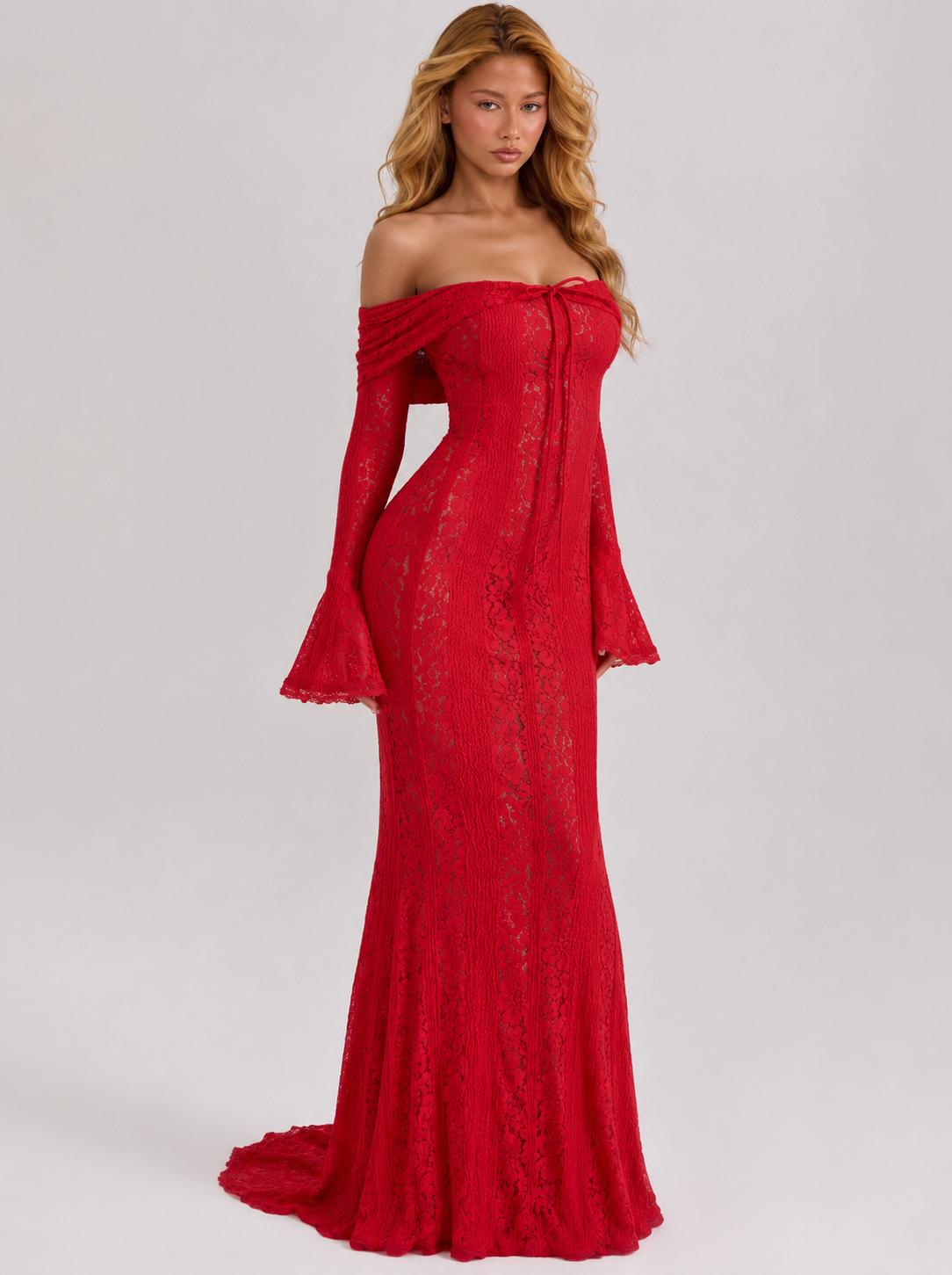 Vestido Longo de Renda com Laço Camélia da Primavera