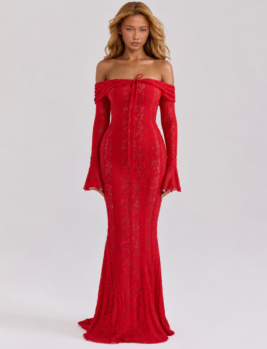 Vestido Longo de Renda com Laço Camélia da Primavera