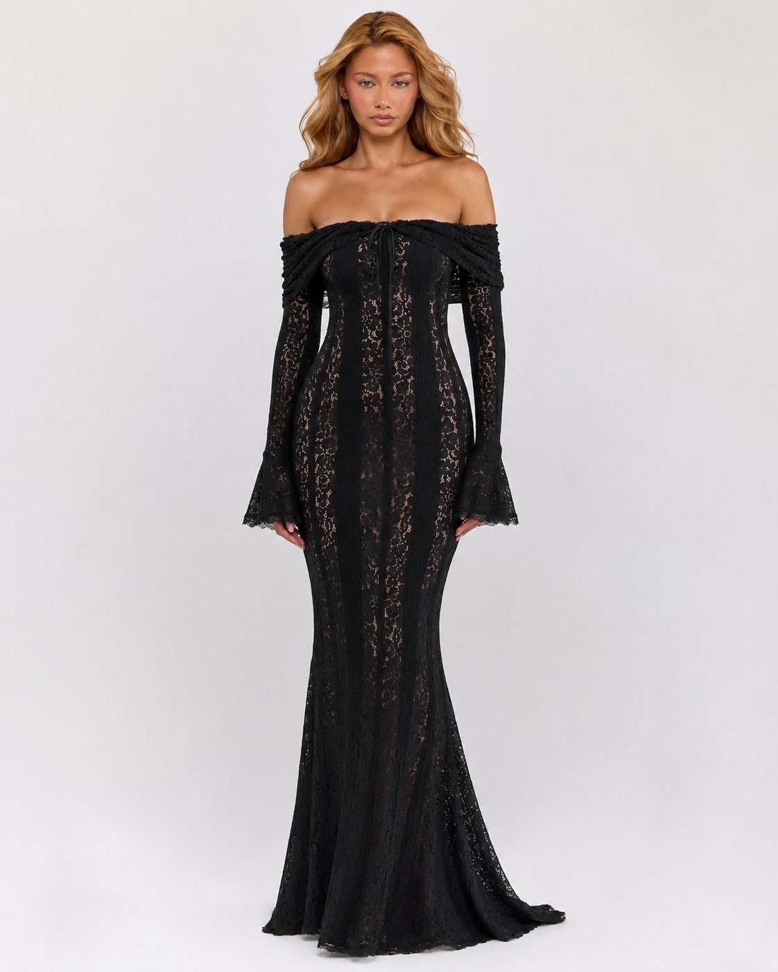 Vestido Longo de Renda com Laço Camélia da Primavera