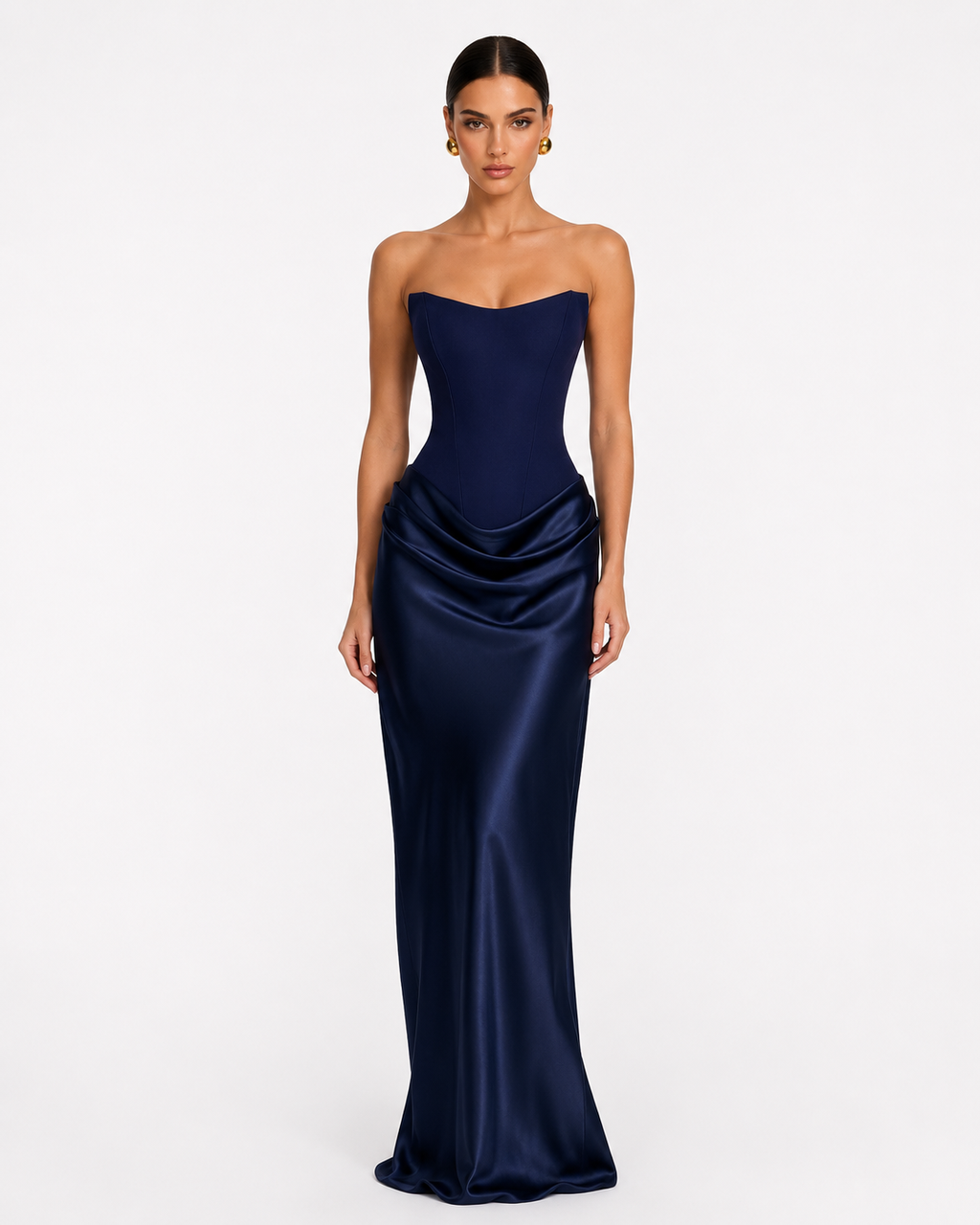 Vestido Longo em Cetim sem Alças Riviera do Mar