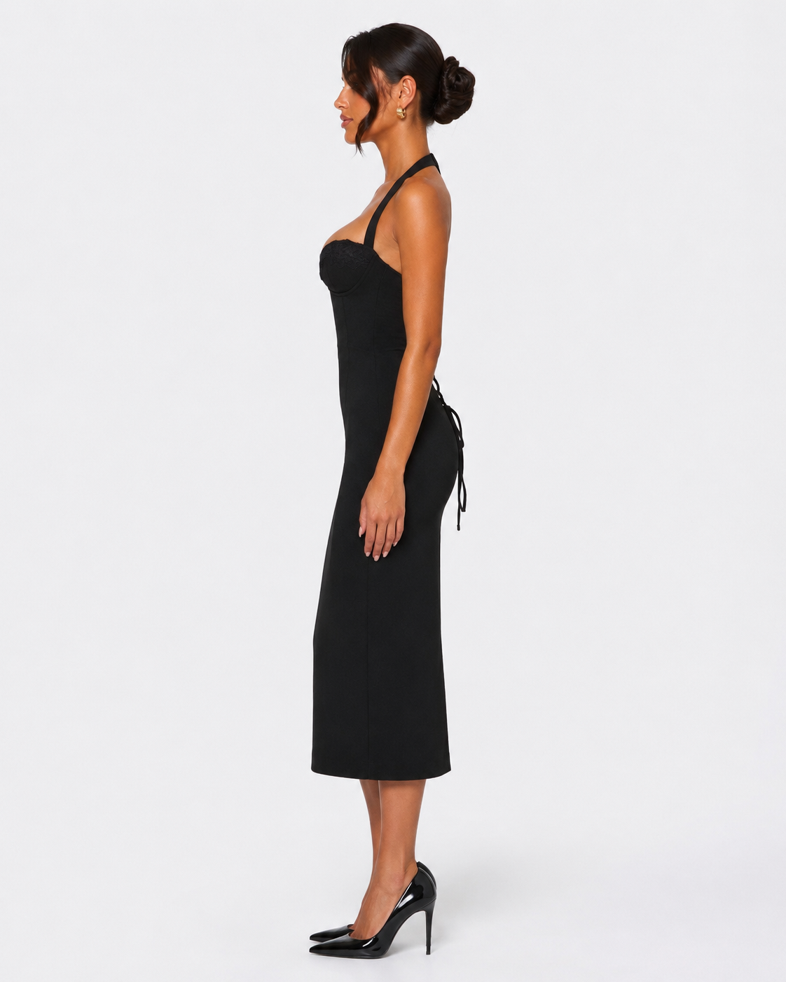 Vestido Midi de Renda com Alças ao Pescoço Aurora da Brisa