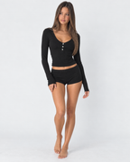 Conjunto Canelado com Camisola Abotoada